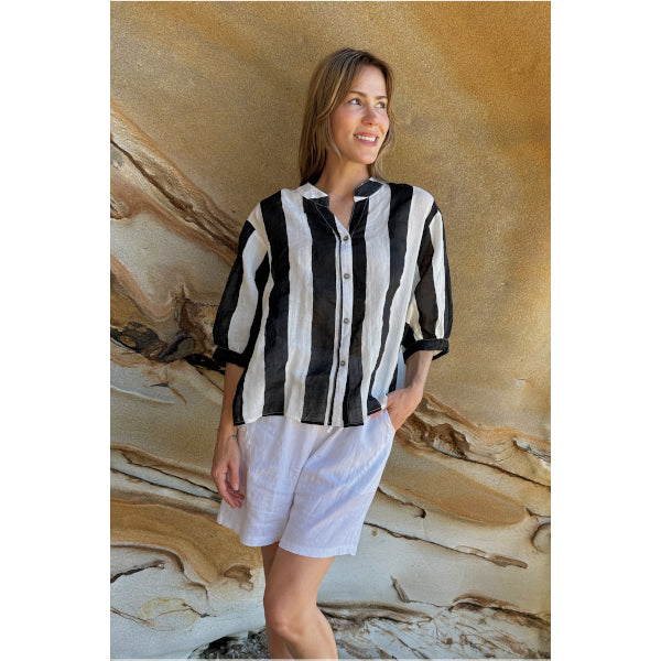 Striped Linen Blouse - Black & White