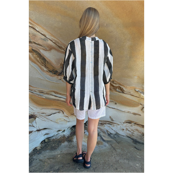 Striped Linen Blouse - Black & White