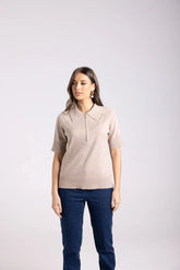 Two T's Zip Knit Polo – Chic Zip-Up Collar Top