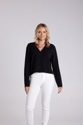 Two T's Boucle Knitted Cardigan - Black