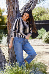Jump Mono Stripe Cardi in Barley/Black - front view