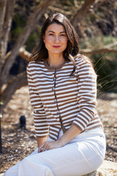 Jump Mono Stripe Cardi in Hazel/Vanilla - front view
