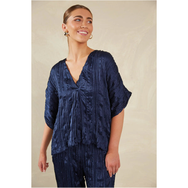Luxe Plissé Top - Navy