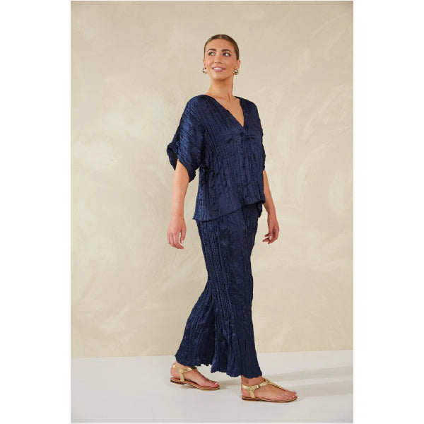 Luxe Plissé Top - Navy