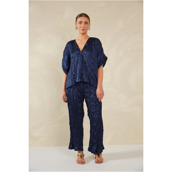 Luxe Plissé Top - Navy