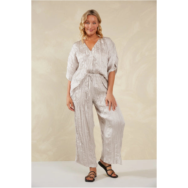 Plissé Wide-Leg Pants - Silver