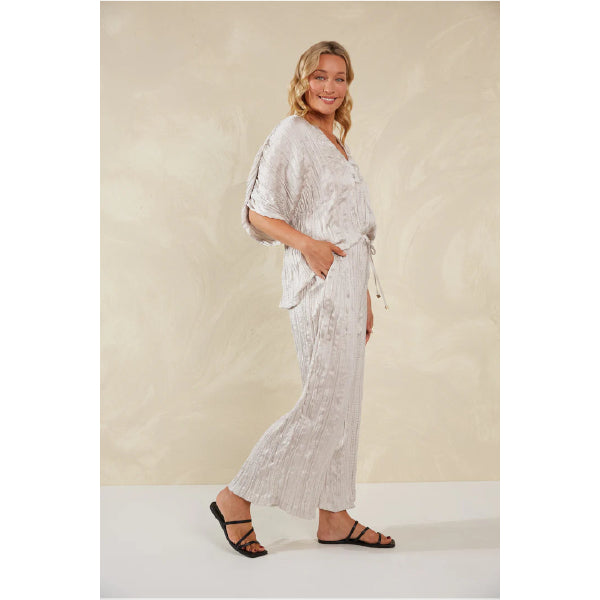 Plissé Wide-Leg Pants - Silver