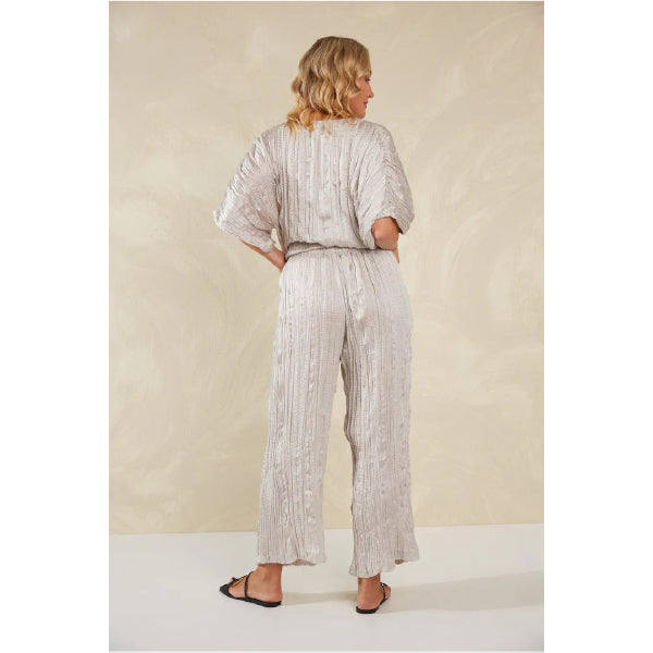 Plissé Wide-Leg Pants - Silver