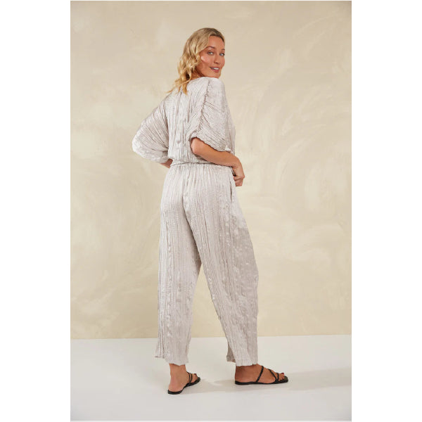 Plissé Wide-Leg Pants - Silver