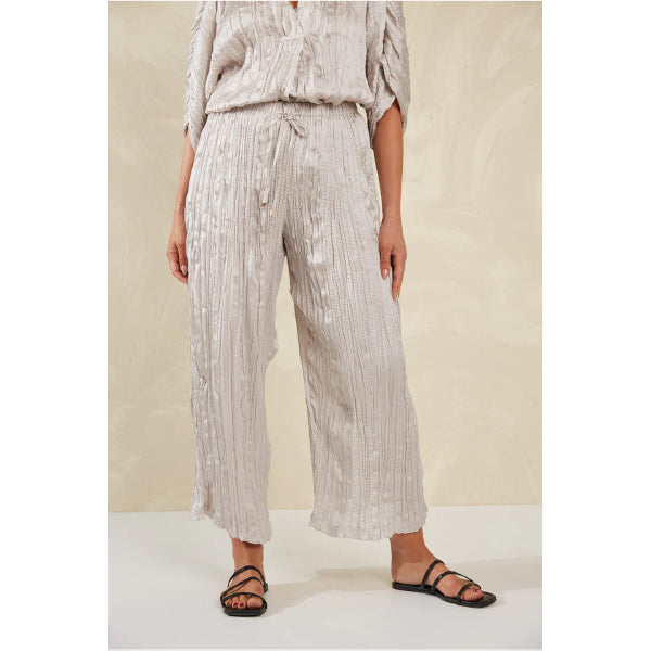 Plissé Wide-Leg Pants - Silver