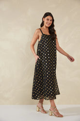 Shimmering Gold Foil Tank Dress - Black