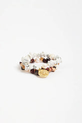Sun Charm Stone Chip Pearl Stretch Bracelet – Chocolate/White