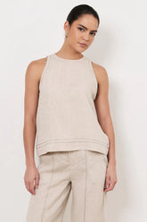 Kensley Contrast Stitch Linen Top – Natural