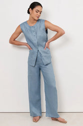 Adorne Chandler Drawstring Linen Pant – Blue