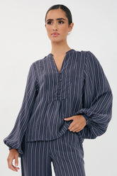 Striped Long Sleeve Blouse – Navy
