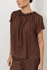 Candice Pleated Neckline Top – Chocolate