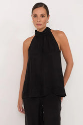 Kendra High Neck Cupro Top – Black