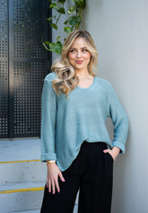 Silver Wishes Knit Top - Dusty Blue