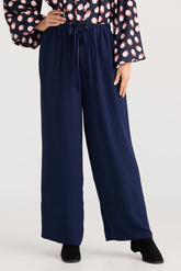 Relaxed Wide-Leg Viscose Pants - Navy