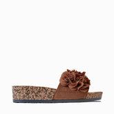 Floral Embellished Wedge Slides - Brown