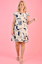 Emilia Shift Dress – Geometric Ivory