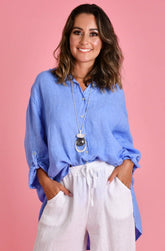 Naples Linen Button-Up – Sea Blue