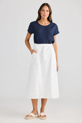 Cotton Midi Skirt - White