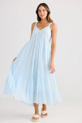 Tiered Cotton Maxi Dress - Ice Blue