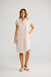Holiday Ahoy Tunic in natural white stripe linen