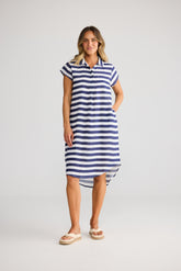 Holiday Ahoy Tunic in Navy Stripe, front view
