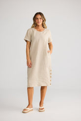 Holiday Foreshore Dress in Natural Linen, front view