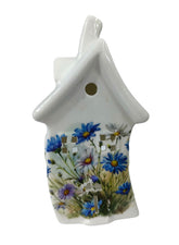 Blue Daisy ceramic tealight house with blue and white daisy print