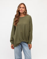 Oversized Tuck Front Knit - Khaki