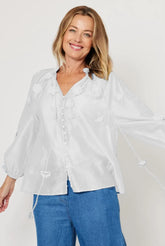 Silk Blend Floral Applique Blouse