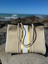 Neoprene Tote Bag – Vegan 2-Piece Set | Beige & Gold