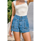 Mykos High-Waisted Denim Shorts - Blue