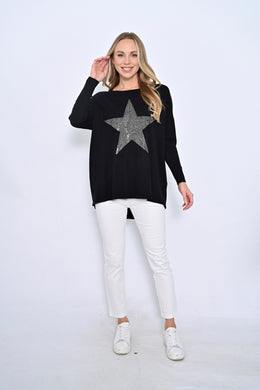 Cali & Co Embellished Star Knit Top Black