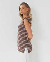 White Closet Classic Boucle Knit Top - Brown