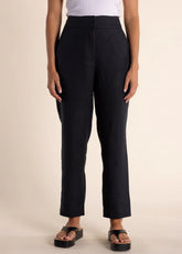 Two T's Relaxed Fit Linen Pants - Black