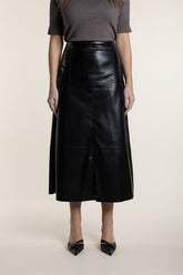 Two T's Faux Leather Midi Skirt Black