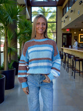 Worthier Stripe Knit Top – Blue, Brown & White Striped Knit