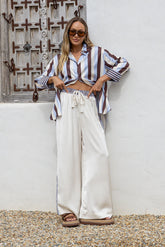 Portofino Pearl Stripe Wide Leg Pant - Cream
