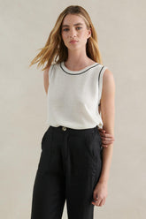 Little Lies White Contrast Stitch Tank