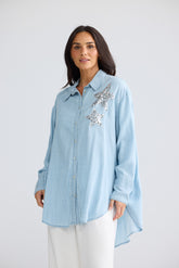 Homestead Shirt in Icey Blue - front view, Brave & True