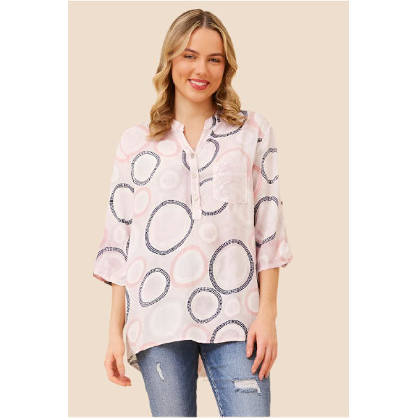 Pink and Navy Print Blouse