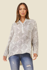 Two-Tone Grey Blouse with Sequin Trim