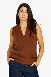 Jump V Neck Vest in Chestnut - front view