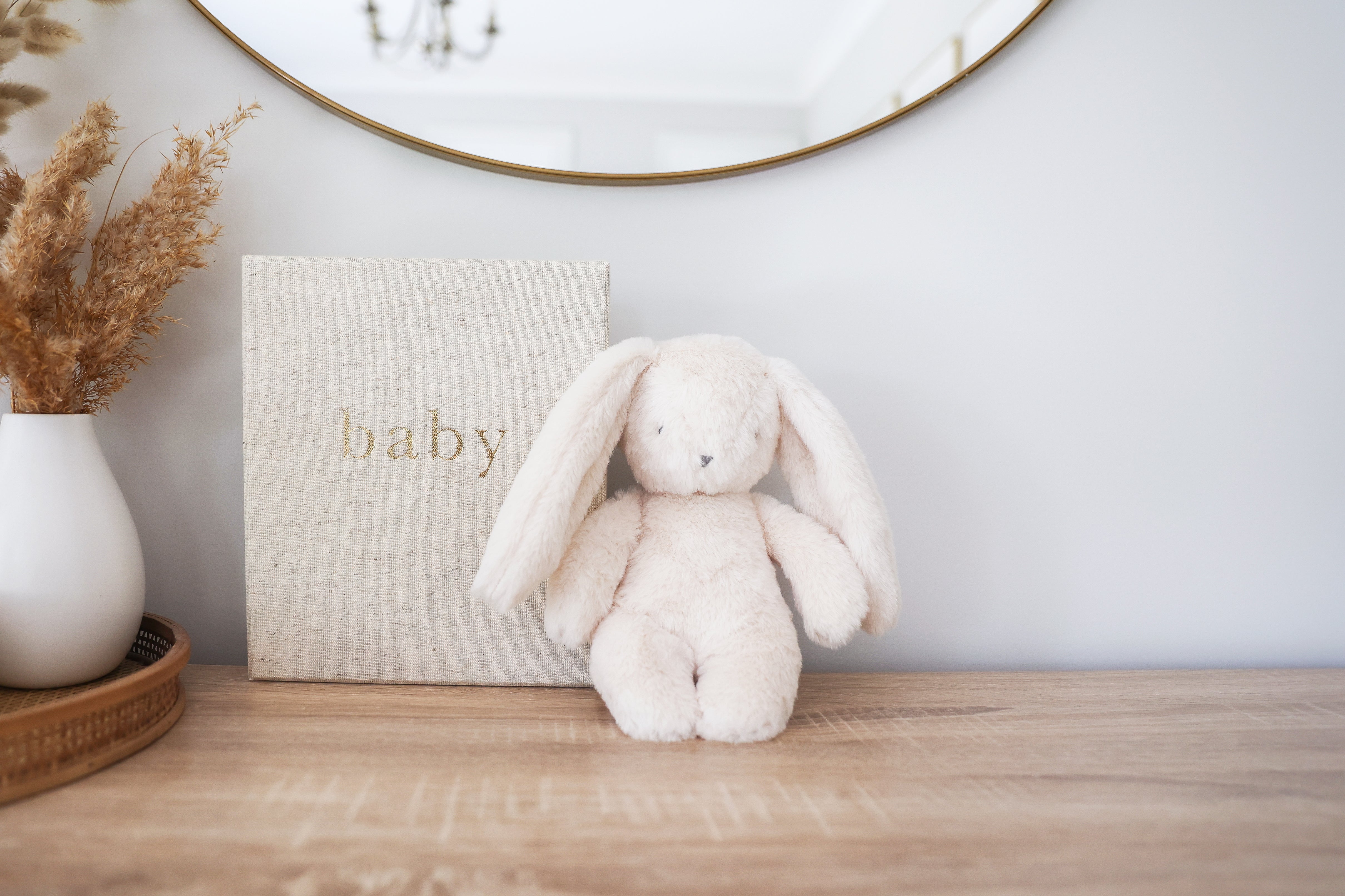 Darcey Plush Baby Bunny 27cm in Ivory lifestyle view