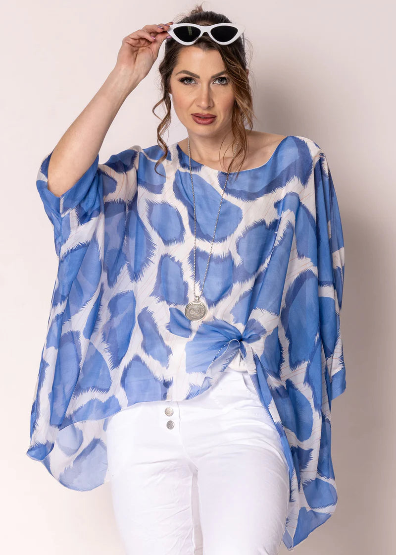 Olivine Silk Top – Positano Blue