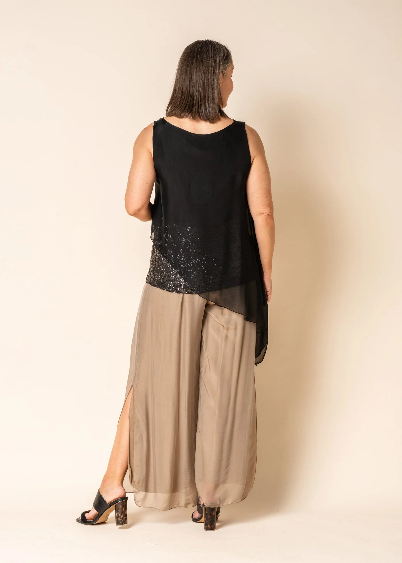 Silk Top with Sequinned Hem - Black